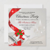 赤エレガント輪シルバーベルクリスマス 招待状 (正面)