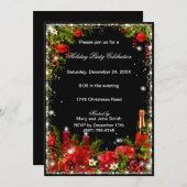 赤エレガント酒食べは聖降誕祭パーティー 招待状 (正面/裏面)