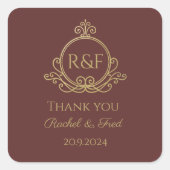赤エレガント金の書結婚道の感謝 スクエアシール (正面)