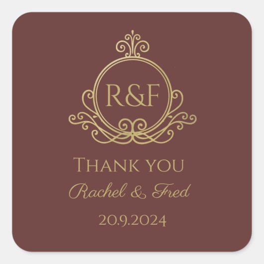 赤エレガント金の書結婚道の感謝 スクエアシール (正面)