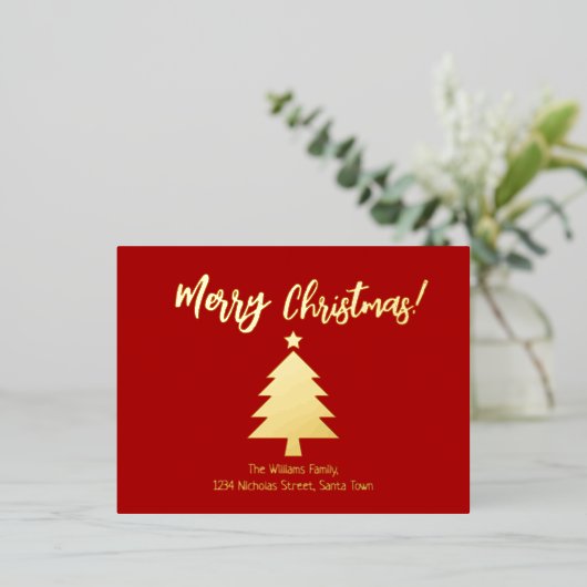 赤エレガント金の箔メリークリスマスフォイル 箔シーズンポストカード (立ち正面)