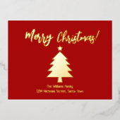 赤エレガント金の箔メリークリスマスフォイル 箔シーズンポストカード (正面)