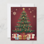 赤エレガント金クリスマスツリーグリーティングカード シーズンカード (正面)