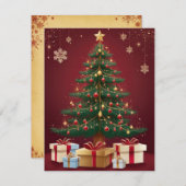 赤エレガント金クリスマスツリーグリーティングカード シーズンカード (正面/裏面)