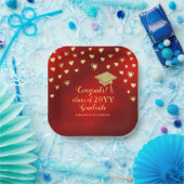 赤エレガント金ゴールドおめでとう2025年卒業 ペーパープレート (パーティー)