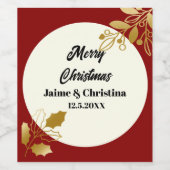 赤エレガント金ゴールドとアイボリーカスタムメリークリスマス ワインラベル (シングルラベル)
