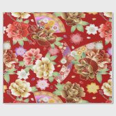 赤エレガント金ゴールドアモダンジアフローラ ラッピングペーパー (フラット)