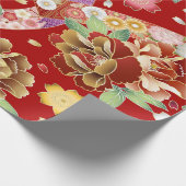 赤エレガント金ゴールドアモダンジアフローラ ラッピングペーパー (角)
