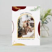 赤エレガント金ゴールドアーチ水の色メリークリスマス 箔シーズンカード (立ち正面)