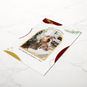 赤エレガント金ゴールドアーチ水の色メリークリスマス 箔シーズンカード (回転した状態)