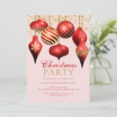 赤エレガント金ゴールドオーナメントクリスマスパーティー 招待状 (スタンド正面)