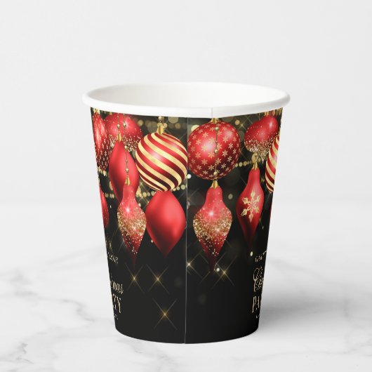 赤エレガント金ゴールドオーナメントクリスマスパーティー 紙コップ (右)