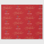 赤エレガント金ゴールドカスタムロゴクリスマス ラッピングペーパー (フラット)