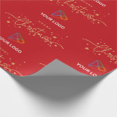 赤エレガント金ゴールドカスタムロゴクリスマス ラッピングペーパー (角)