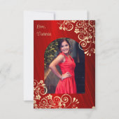 赤エレガント金ゴールドキンセアニェラ写真ありがとう サンキューカード (裏面)