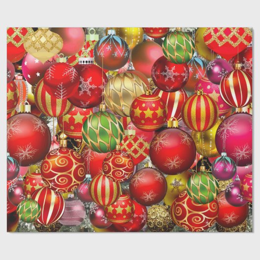 赤エレガント金ゴールドクリスマスオーナメント休暇 ラッピングペーパー (フラット)