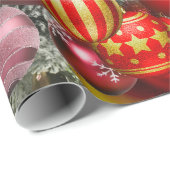 赤エレガント金ゴールドクリスマスオーナメント休暇 ラッピングペーパー (ロールコーナー)