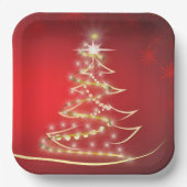 赤エレガント金ゴールドクリスマスツリー ペーパープレート (正面)