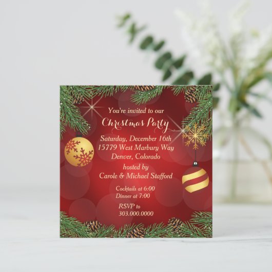 赤エレガント金ゴールドクリスマスパーティー 招待状 (スタンド正面)