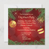 赤エレガント金ゴールドクリスマスパーティー 招待状 (正面)