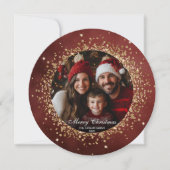 赤エレガント金ゴールドグリッタークリスマスファミリー写真 (正面)