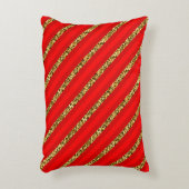 赤エレガント金ゴールドグリッター角度ストライプパターン アクセントクッション (正面(垂直))