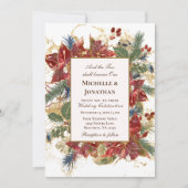 赤エレガント金ゴールドグリーンクリスマスクリスチ結婚ャーズ 招待状 (正面)