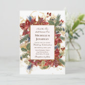 赤エレガント金ゴールドグリーンクリスマスクリスチ結婚ャーズ 招待状 (スタンド正面)