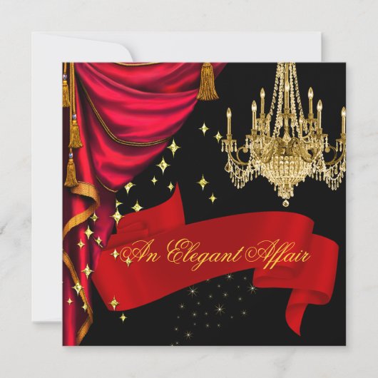 赤エレガント金ゴールドシャンデリア企業の 招待状 (正面)