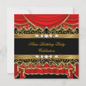 赤エレガント金ゴールドシルクフェイクブラックダイヤモンド招待状 招待状 (裏面)