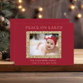 赤エレガント金ゴールドジョイChristmas Photo Peace Earth シーズンカード