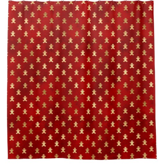 赤エレガント金ゴールドジンガーブレッドクリスマス シャワーカーテン (正面)