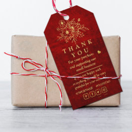 赤エレガント金ゴールドスクラッチフローラ感謝していユー ギフトタグ