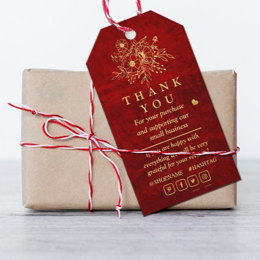 赤エレガント金ゴールドスクラッチフローラ感謝していユー ギフトタグ