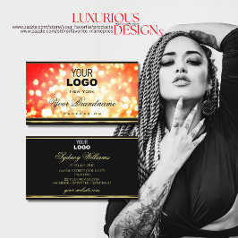 赤エレガント金ゴールドスパークルグリッターロゴ黒モダン 名刺