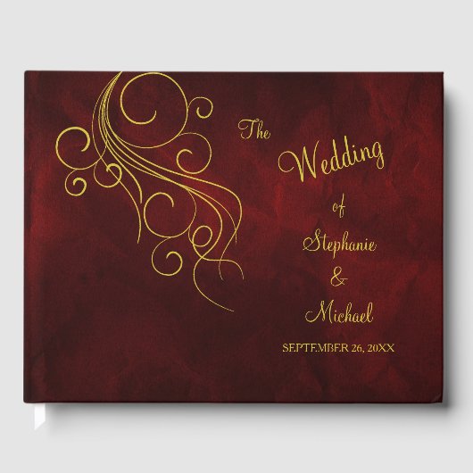 赤エレガント金ゴールドスワール結婚ズゲストブック ゲストブック (正面)