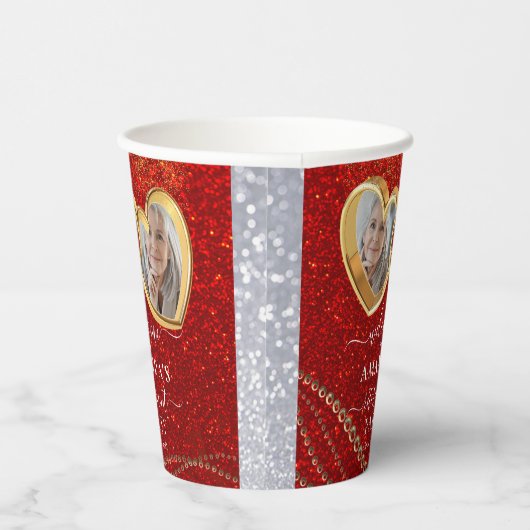 赤エレガント金ゴールドハートカスタム写真退職 紙コップ (右)