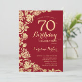 赤エレガント金ゴールドバラ70誕生日 招待状 (スタンド正面)