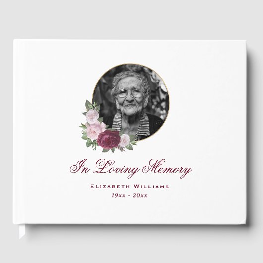 赤エレガント金ゴールドピンクフローラ葬儀の写真 ゲストブック (正面)