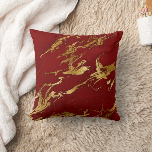 赤エレガント金ゴールドフェイク大理石クリスマス クッション (ブランケット)