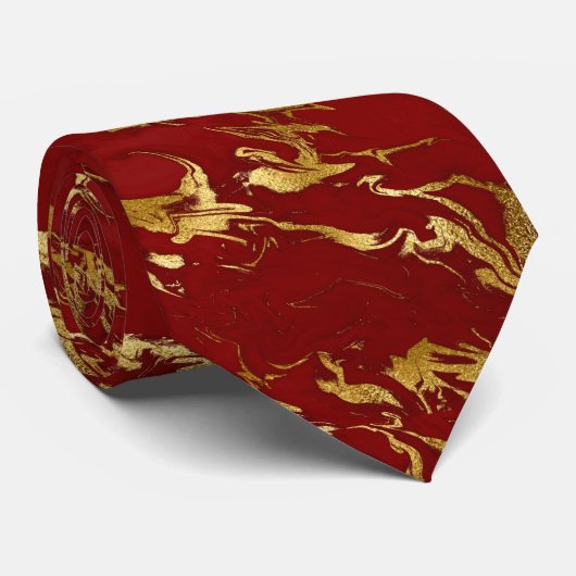 赤エレガント金ゴールドフェイク大理石クリスマス ネクタイ (ロール)