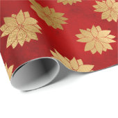 赤エレガント金ゴールドフォイルのポインセティアスのパターン休日 ラッピングペーパー (ロールコーナー)