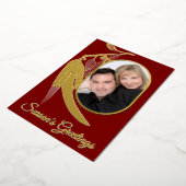 赤エレガント金ゴールドフォトユーカリプタスアートクリスマス 箔シーズンカード (回転した状態)