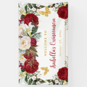 赤エレガント金ゴールドフラワーズチョークンセニェラ 横断幕 (縦)