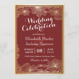 赤エレガント金ゴールドフローラウェディングシャワー招待状 招待状