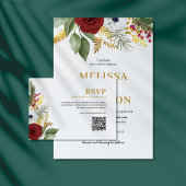 赤エレガント金ゴールドフローラモノグラム結婚ズ 招待状