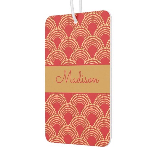 赤エレガント金ゴールドホタテパーソナライズされたプ名 カーエアーフレッシュナー (左)