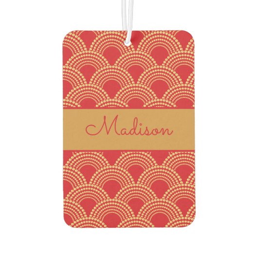 赤エレガント金ゴールドホタテパーソナライズされたプ名 カーエアーフレッシュナー (裏面)