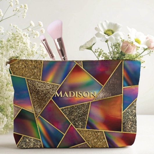 赤エレガント金ゴールドホログラフィー アクセサリーポーチ