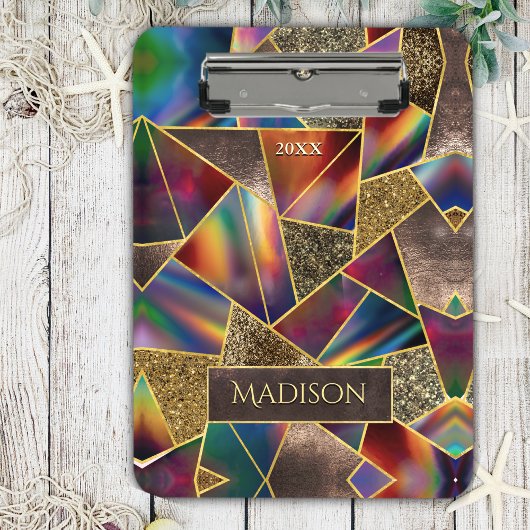 赤エレガント金ゴールドホログラフィー クリップボード